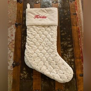 Pottery Barn Cream Quilted Holiday Stocking
